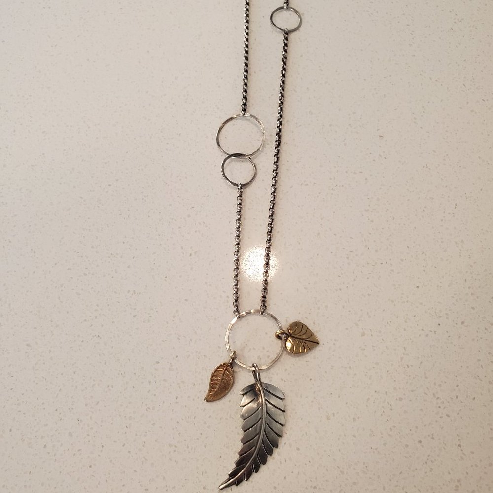 Zoe Chicco Three Tone Leaf Charm Necklace